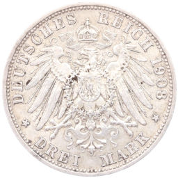 Монета 3 марки 1908 года D Германия (Бавария)