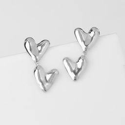 Серьги металл Сердца соединение, цвет серебро