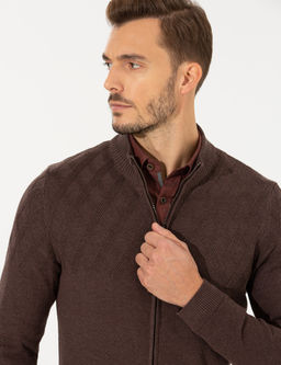 A__k Kahverengi Slim Fit Fermuarl_ Triko H_rka
