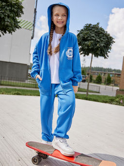 Комплект для девочек (жакет, брюки) синий с печатью