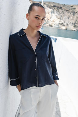 CAMISA CON LINO VIVOS CONTRASTE / Marino - Zara фото 6