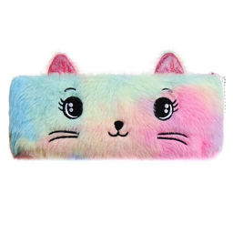 Пенал школьный меховой на молнии Calligrata «Кошечка», пушистый, с ушками, МИКС