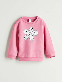 Bisiklet Yaka Bask?l? K?z ?ocuk Sweatshirt