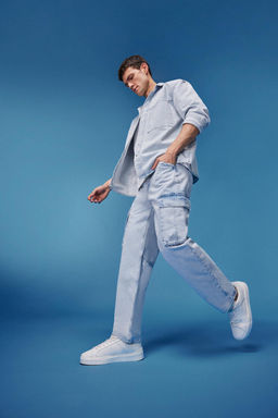 %100 Pamuk Relax Fit Rahat Kesim Geni_ Pa_a Kargo Cepli Jean Pantolon