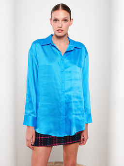 ?nden D??me Kapamal? D?z Uzun Kollu Saten Kad?n G?mlek