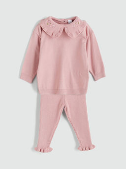 Bebe Yaka K?z Bebek Triko Sweatshirt ve Tayt 2li