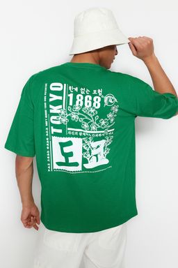 Yesil Oversize/Genis Kesim Uzak Dogu Bask?l? K?sa Kol %100 Pamuklu T-Shirt TMNSS23TS00170