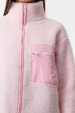Winter Essentials Ac?k Pembe Kal?n Polar Fermuarl? Dik Yaka Cepli Orme Sweatshirt TWOAW24SW00071
