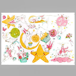 Наклейка интерьерная цветная «Зайки, воздушные шары и звёзды», 60×90 см