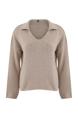 Wardrobe Essentials Vizon Genis Kal?p Bluz Gorunumlu Triko Kazak TWOSS26KZ00001 - Trendyolmilla фото 5