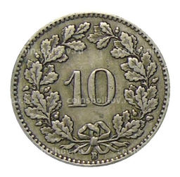 Монета 10 раппенов 1922 года Швейцария