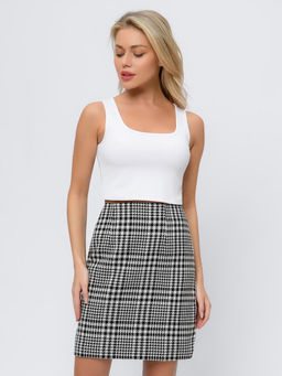 Юбка твидовая черно-белая длины мини