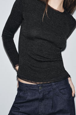 T-SHIRT WITH TULLE TRIMS - Zara фото 2