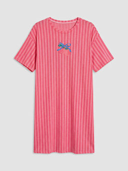 Bisiklet Yaka ?izgili Kad?n Gecelik