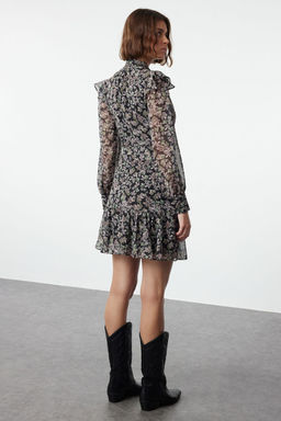 Trendyolmilla Lacivert Kusakl? Belden Ac?lan F?rf?r Detayl? Mini Astarl? Dokuma K?sl?k Elbise TWOAW24EL00740 фото 19