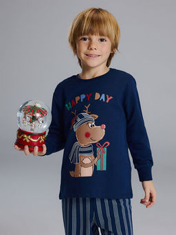 Bask?l? Erkek ?ocuk Pijama Tak?m?