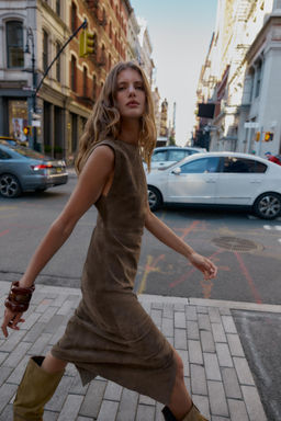 100% LEATHER MIDI DRESS - Zara фото 9