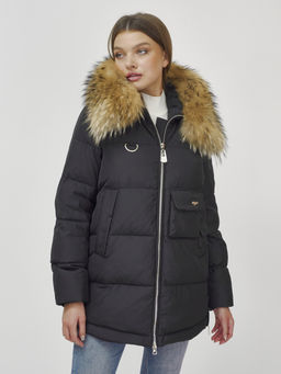Куртка Бренд Visdeer ПРЕМИУМ КЛАССА зимняя с мехом ЕНОТА, черного цвета