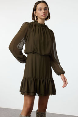 TRENDYOLMILLA Mor Etegi Volanl? Mini Sifon Dokuma K?sl?k Elbise TWOAW24EL00592  фото 2
