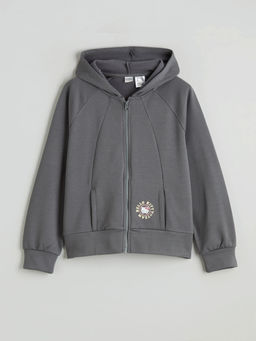 Kap??onlu Hello Kitty Bask?l? K?z ?ocuk Fermuarl? Sweatshirt