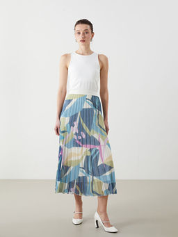 Beli Lastikli Desenli ?ifon Kad?n Pileli Etek