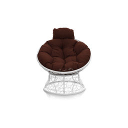 Кресло садовое «Папасан мини», 77×81×68 см, с искусственным ротангом, белое, с коричневой подушкой