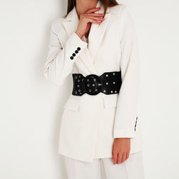 Ремень женский, ширина 10 см, пряжка металл, люверсы, цвет чёрный