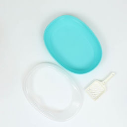 Туалет для кошек, 38×28×15 см, округлый, с бортиком и совком, синий