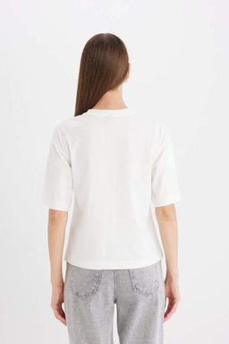 Широкая футболка оверсайз с круглым вырезом и детальной отделкой из чесаного хлопка с короткими рукавами - Defacto фото 8