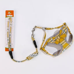 Комплект амуниции с мягкой шлейкой, 120 х 1 см, ОШ 28-54 см, ОГ 36-60 см, серо-жёлтая клетка - Пижон фото 7