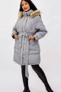 Зимняя куртка на поясе с натуральным мехом арт. 23226