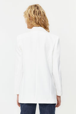 Beyaz Oversize Astarl? Dugmeli Dokuma Blazer Ceket TWOAW22CE0167