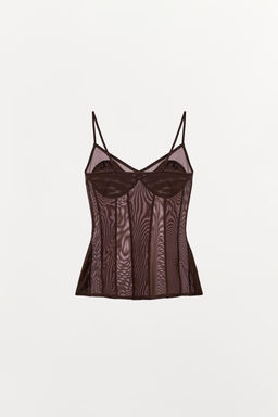 TOP TUL LENCERO / Marr?n oscuro - Zara фото 6