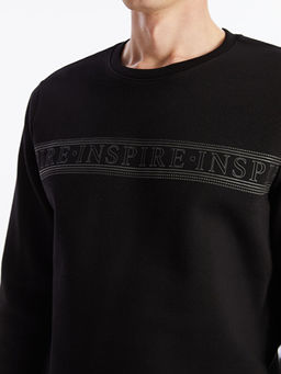 Bisiklet Yaka Bask?l? Erkek Kal?n Sweatshirt
