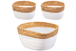 Набор 3 плетеных корзин 1 корзинка 30*25*14 см, 2 корзинки 22*14*12 см, белый - Elan gallery фото 3
