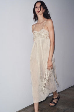 EMBROIDERED FRINGED COMBINATION DRESS - Zara фото 12