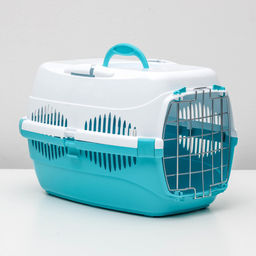 Переноска для животных до 9 кг Пижон, металлическая дверь, 43х29х27,5 см, бело-бирюзовая