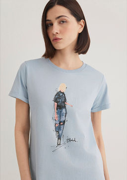 Denim K?z Bask?l? Mavi Istanbul Tisort  фото 2