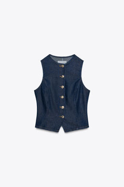 Z1975 DENIM WAISTCOAT WITH GOLD BUTTON - Zara фото 20