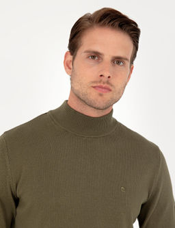 Koyu Haki Slim Fit Yar_m Bal_k__ Yaka Basic Triko Kazak - Pierre cardin фото 2