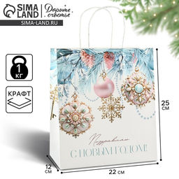 Пакет подарочный новогодний «Поздравляю С Новым годом», белый крафт, 22 х 25 х 12 см