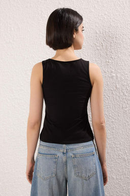 Siyah Cift Tarafl? fermuarl? Fitted Kolsuz Esnek Orme Bluz TWOSS25BZ00567 - Trendyolmilla фото 4