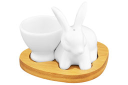 Подставка п/яйцо 9,5*8*8 см "Белый кролик" + солонка на дерев. подставке