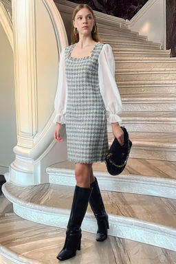 Cok Renkli Ekose / Kareli Mini Dokuma Elbise TWOAW21EL0532