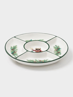 Менажница новогодняя Доляна «Сказки зимнего леса», 5 секций, d=25.5×3.1 см, доломит, белая