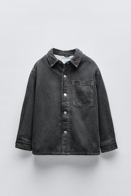 FAUX SHEARLING DENIM OVERSHIRT WITH HOOD - Zara фото 2