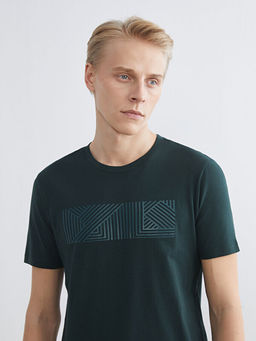 Bisiklet Yaka Bask?l? Penye Erkek Ti??rt