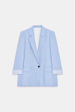 BLAZER CON LINO MANGA REMANGADA / Azul claro - Zara фото 8