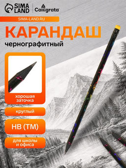 Цена за 12 шт. Карандаш чернографитный Calligrata, НВ, с ластиком, круглый, пластиковый, чёрный корпус с рисунком