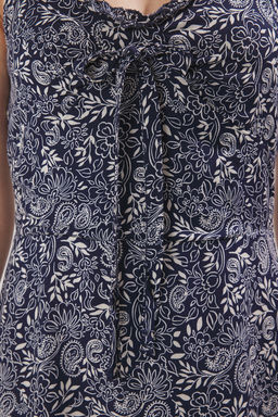 Koyu Lacivert Cicekli A Kesim Fiyonklu K?sa / Mini Dokuma Elbise TWOSS21EL3214